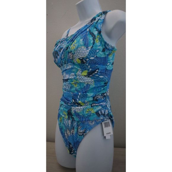 Bleu Rod Beattie Sz 8 Oahu Teal Paradise Found 1-Shoulder 1-Piece Swimsuit $125 - Picture 3 of 9